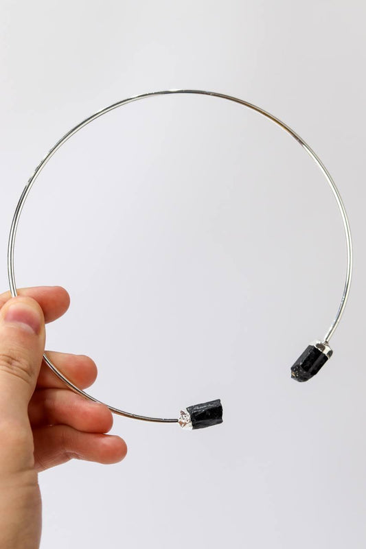 Choker Turmalina Negra com Eletroplate Banho Prata