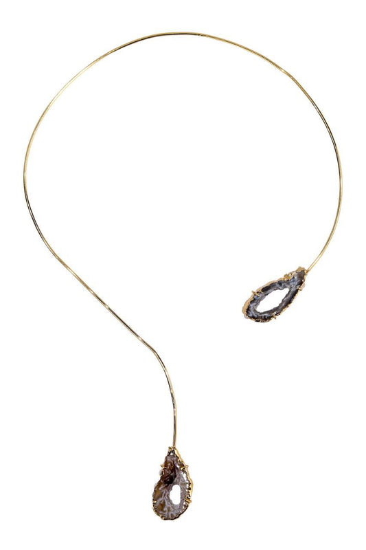 Choker Duo Geodo de Ágata Natural Banho Ouro