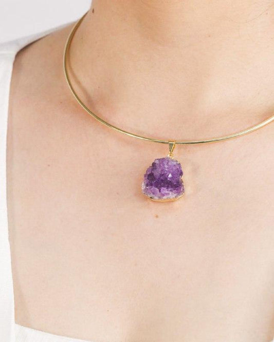 Choker Drusa Ametista Banho Ouro