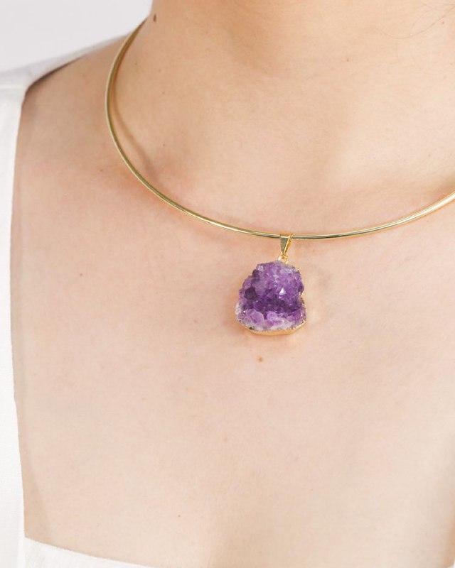 Choker Drusa Ametista Banho Ouro