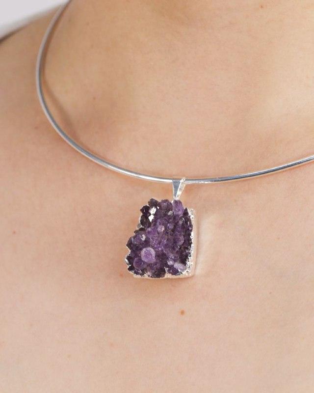 Choker Drusa Ametista Banho Prata
