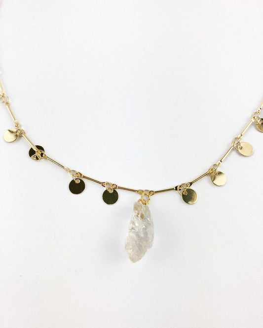 Choker Pedra Natural Cristal Medalhas banhada Ouro 18k
