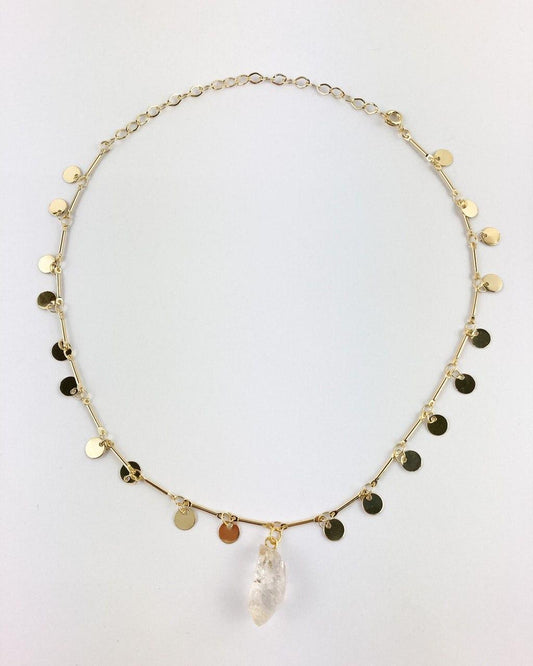 Choker Pedra Natural Cristal Medalhas banhada Ouro 18k