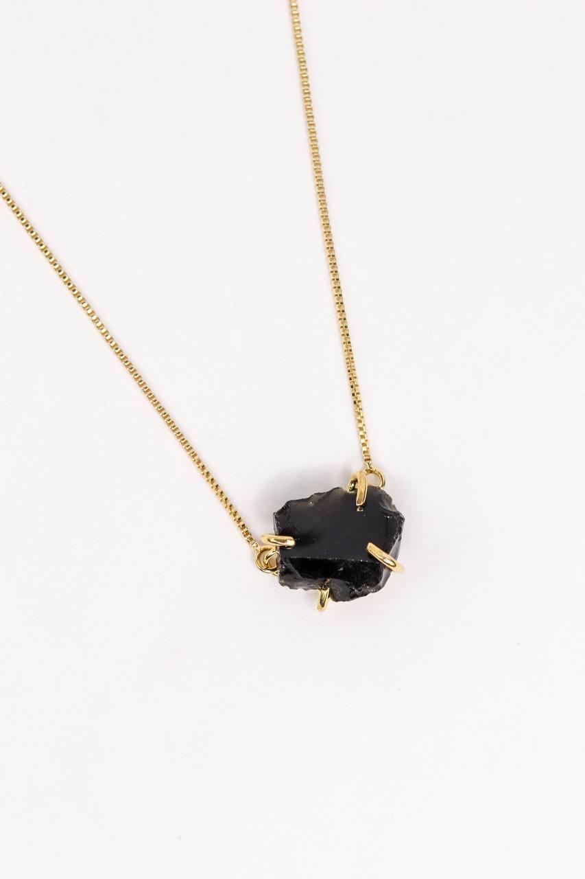 Choker Obsidiana Bruta com Garra Banho Ouro