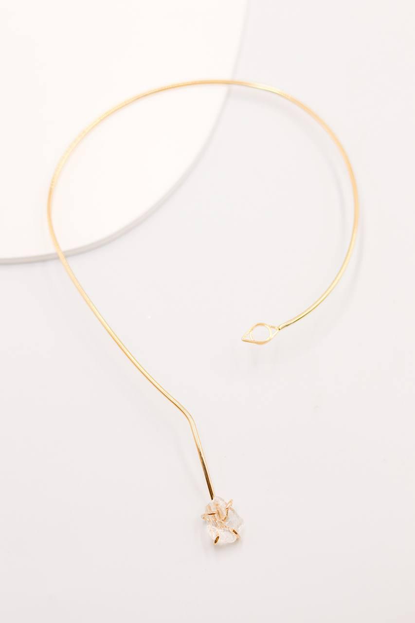 Choker Quartzo Cristal Olho Grego Banho Ouro
