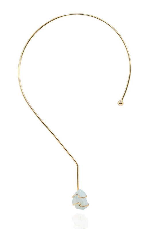 Choker Pedra Natural Água Marinha Essência Banho Ouro