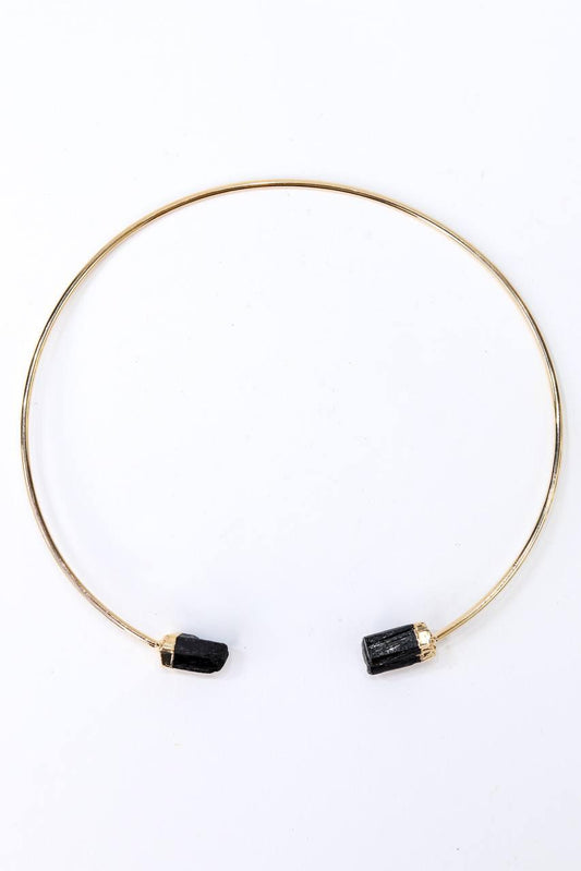 Choker Turmalina Negra com Eletroplate Banho Ouro