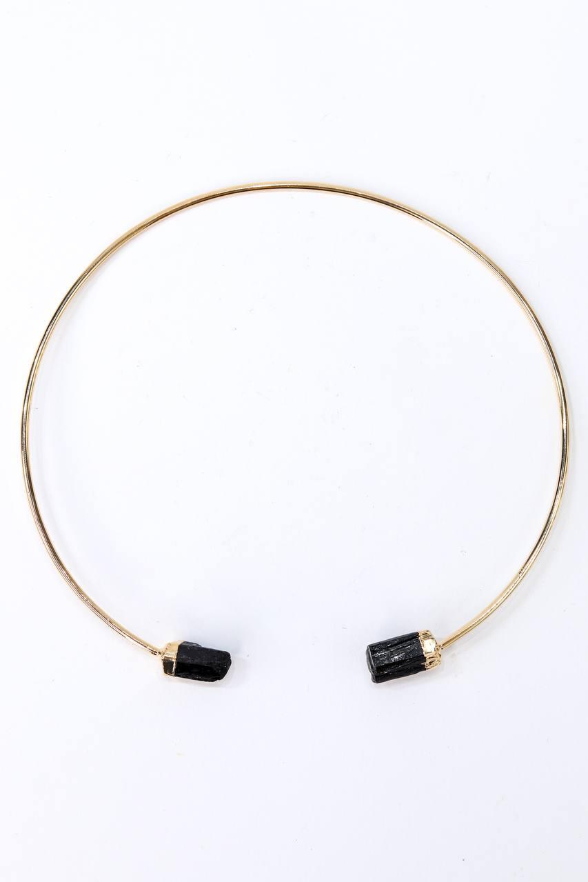 Choker Turmalina Negra com Eletroplate Banho Ouro