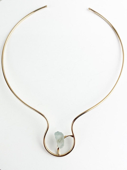 Choker Pedra Natural Água Marinha banhada Ouro 18k