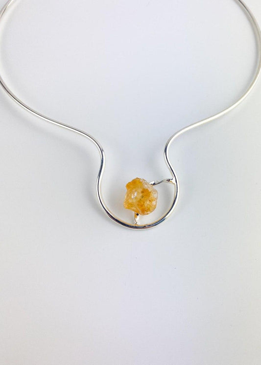 Choker Pedra Natural Citrino banhada Prata