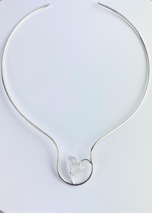Choker Pedra Natural Cristal banhada Prata