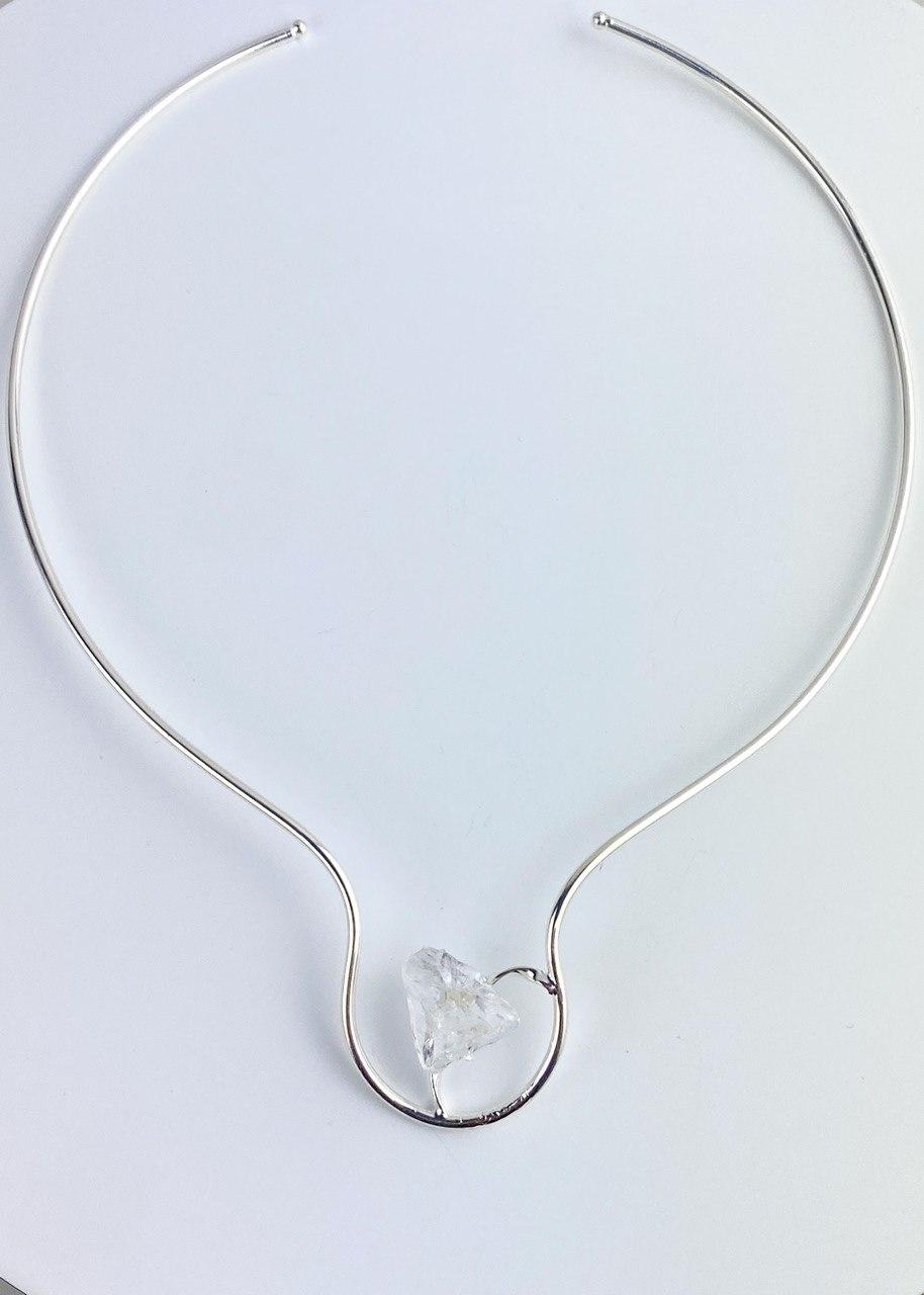 Choker Pedra Natural Cristal banhada Prata