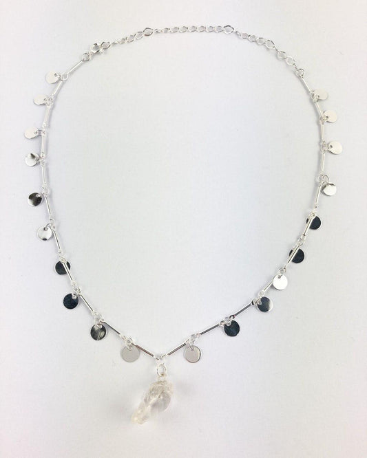 Choker Pedra Natural Cristal Medalhas banhada Prata
