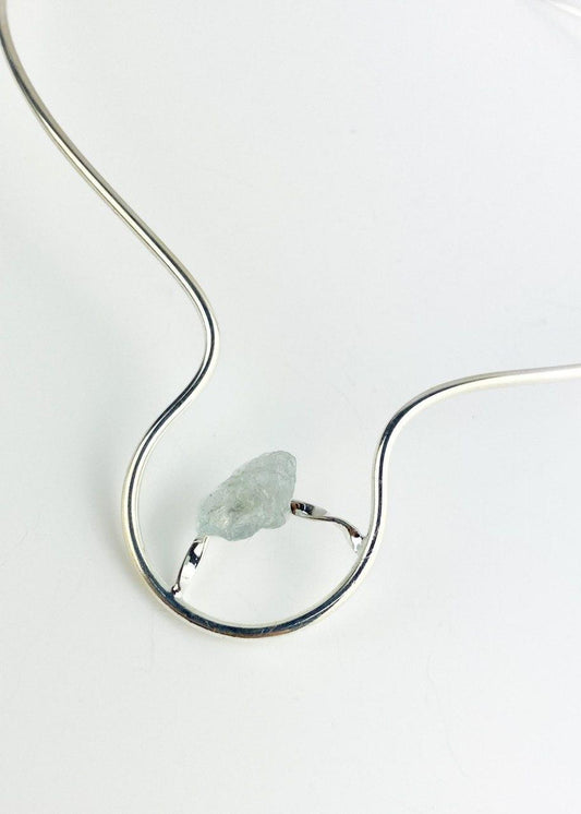 Choker Pedra Natural Água Marinha banhada Prata