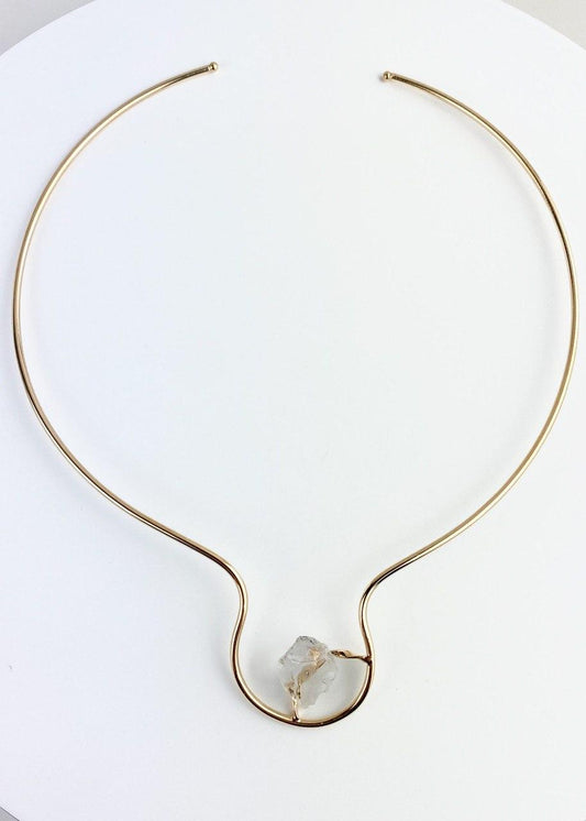 Choker Pedra Natural Cristal banhada Ouro 18k