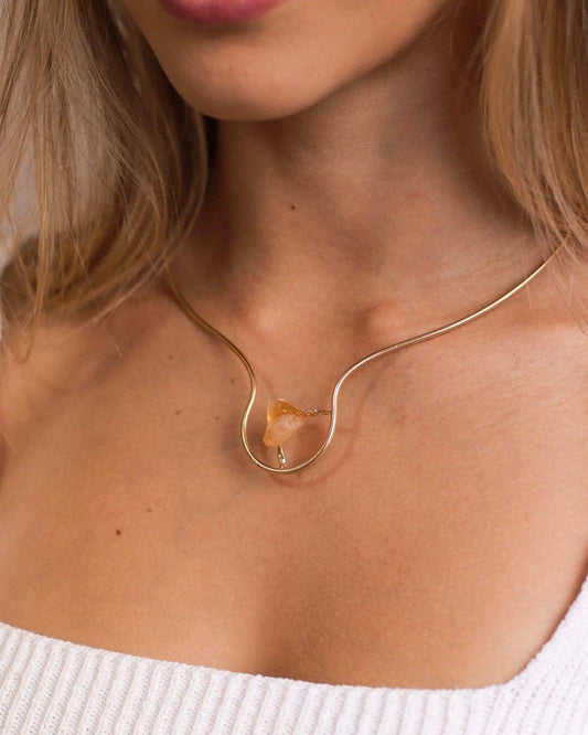 Choker Pedra Natural Citrino banhada Ouro 18k