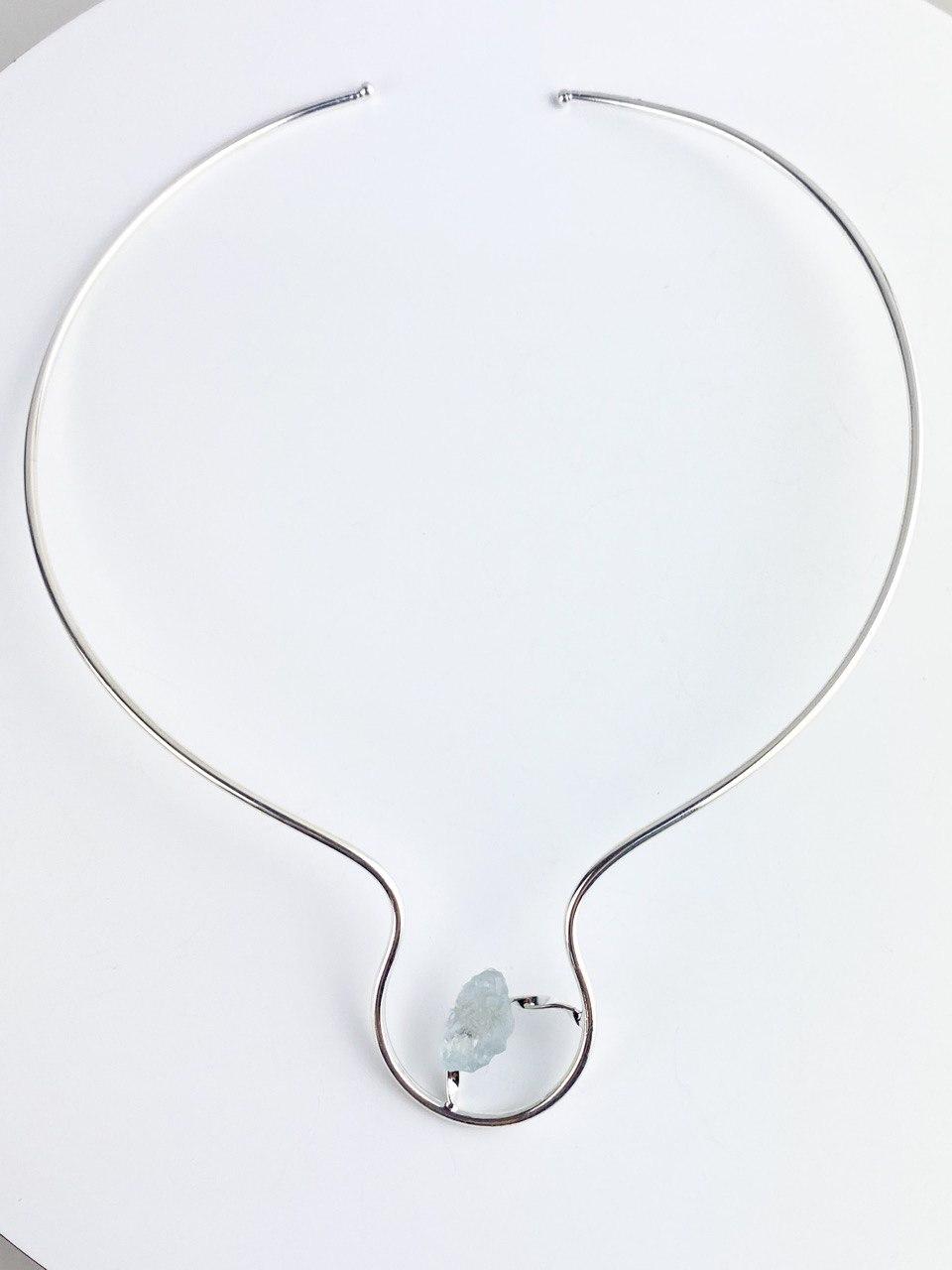 Choker Pedra Natural Água Marinha banhada Prata