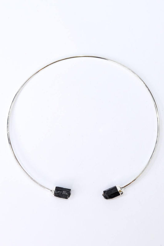 Choker Turmalina Negra com Eletroplate Banho Prata