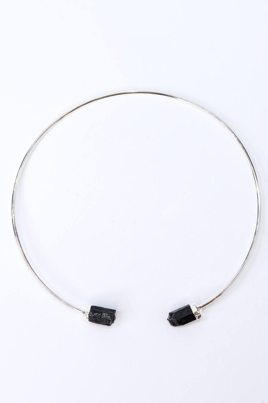 Choker Turmalina Negra com Eletroplate Banho Prata