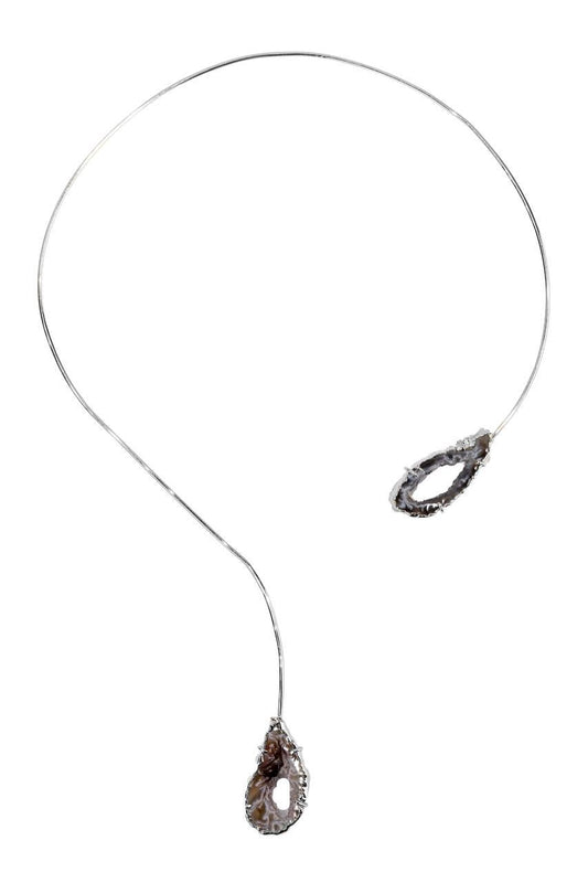 Choker Duo Geodo de Ágata Natural Banho Prata
