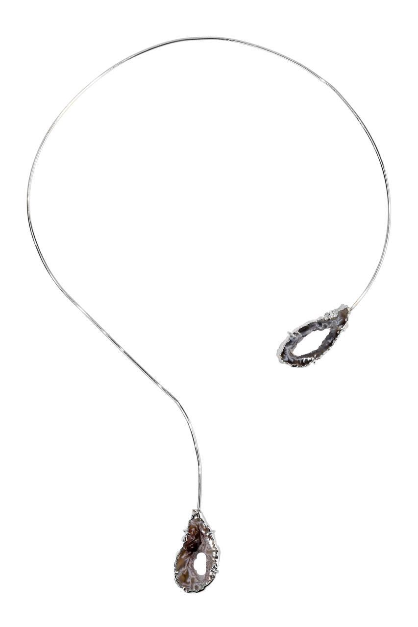 Choker Duo Geodo de Ágata Natural Banho Prata