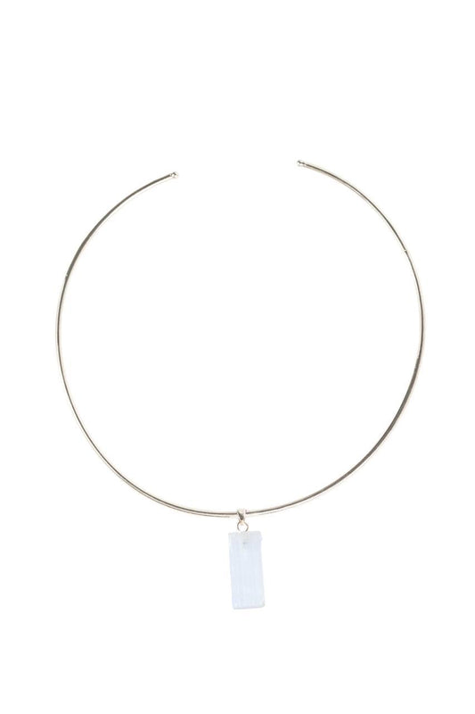 Choker Selenita Branca Banho Prata