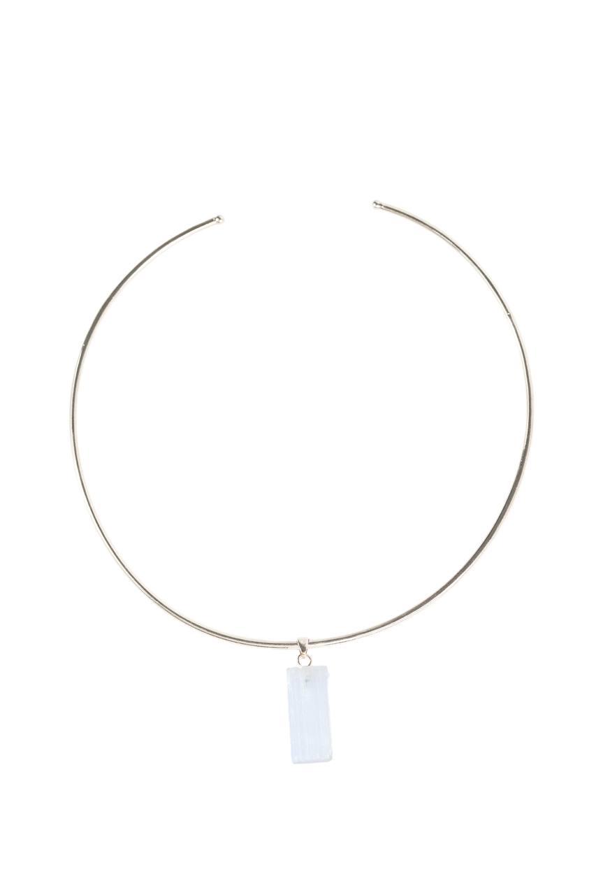 Choker Selenita Branca Banho Prata