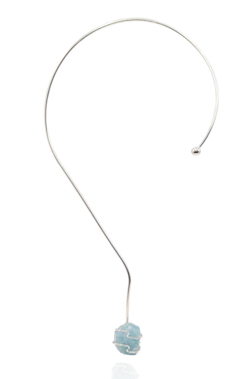 Choker Pedra Natural Água Marinha Essência Banho Prata