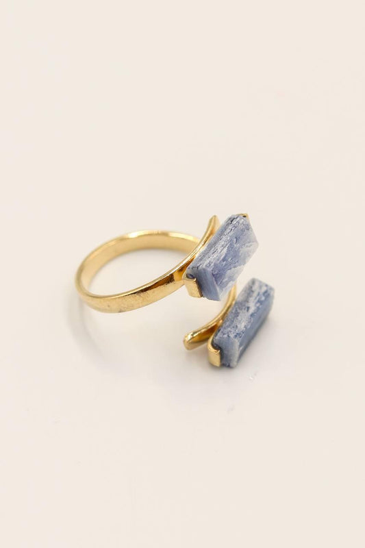 Anel Duo Cianita Azul Ajustável Banho Ouro