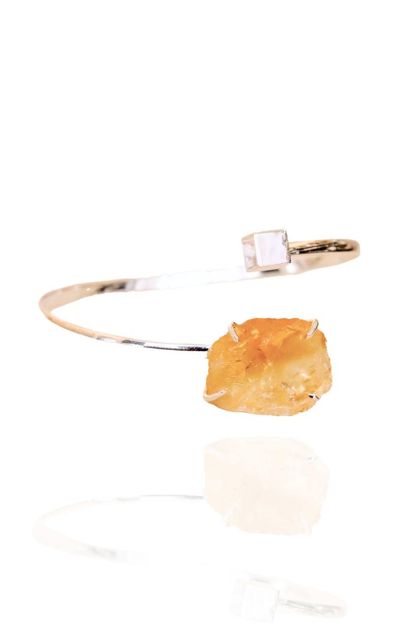 Bracelete Citrino Cubo Banho Prata