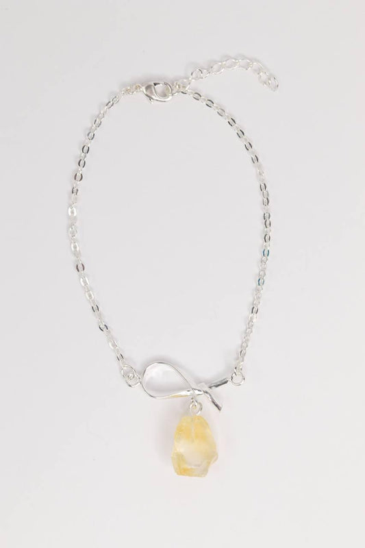 Pulseira Citrino Laços Banho Prata