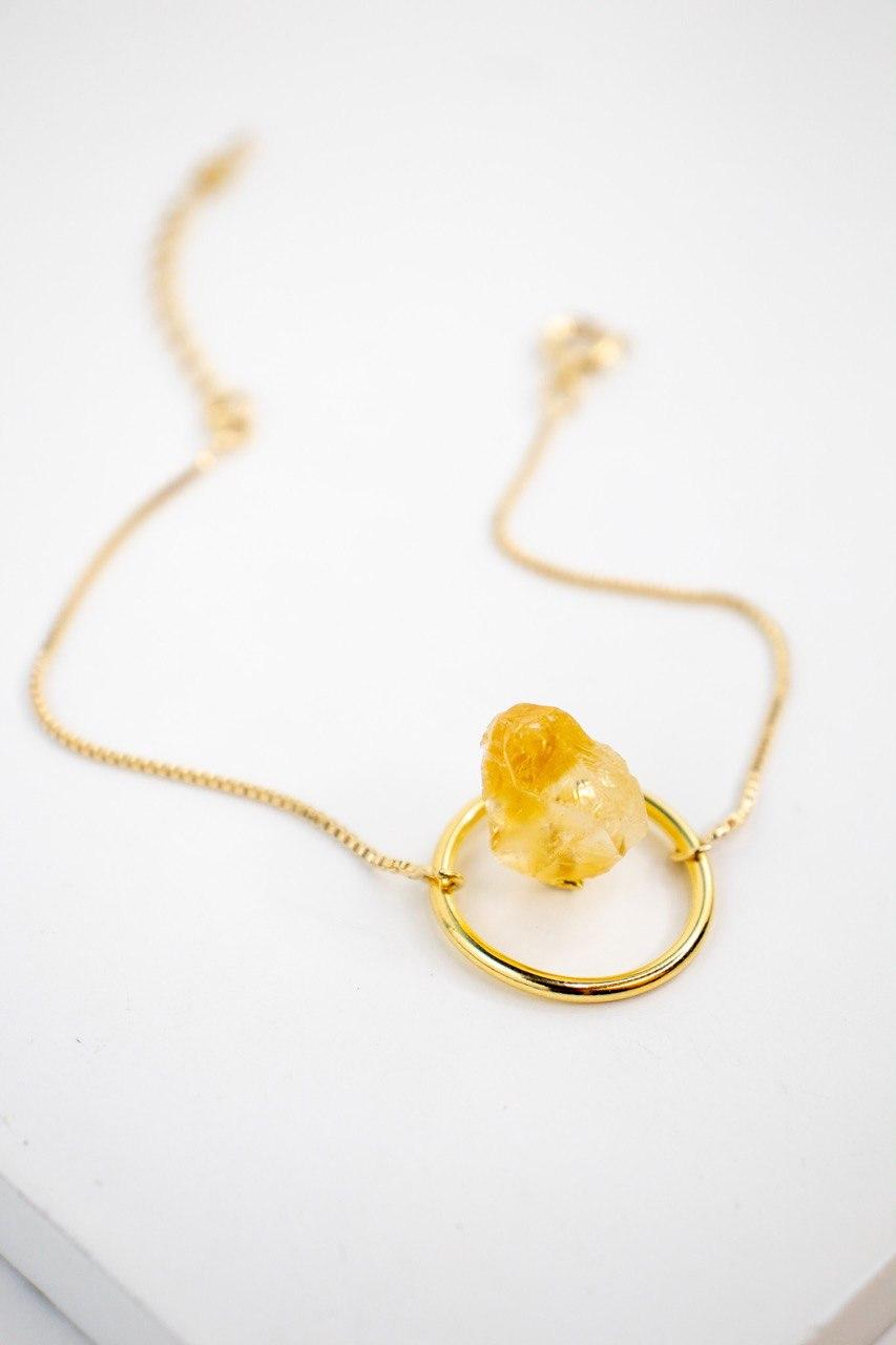 Pulseira Pedra Citrino Bruta Argola Banho Ouro
