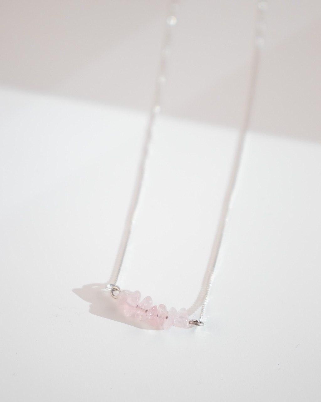 Colar Quartzo Rosa Cascalho Prata 925