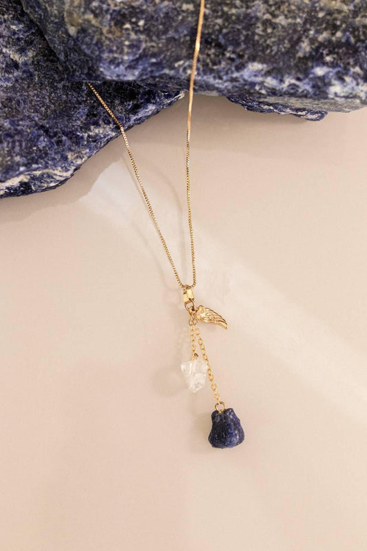 Colar Duo Sodalita e Cristal Banho Ouro