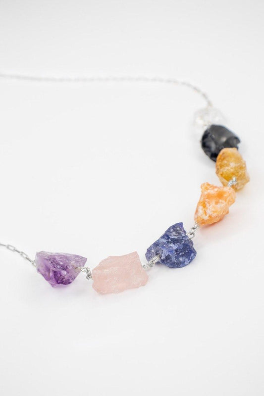 Colar Chakras Bruto Banho Prata
