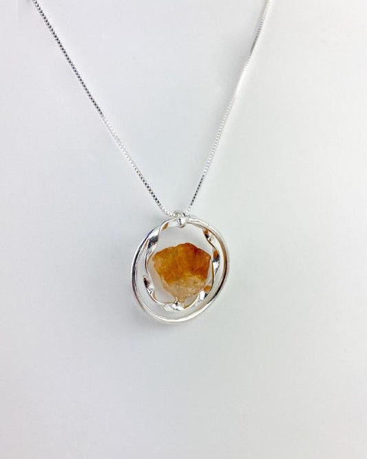 Colar Pedra Natural Citrino Conexão banhada Prata