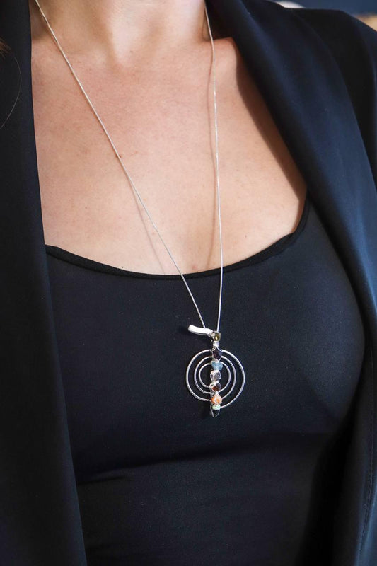 Colar Longo Reiki Chakras Banho Prata
