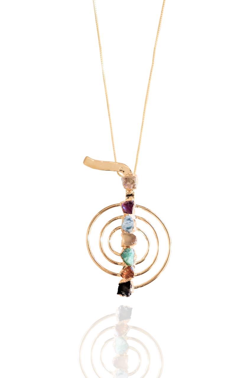 Colar Longo Reiki Chakras Banho Ouro