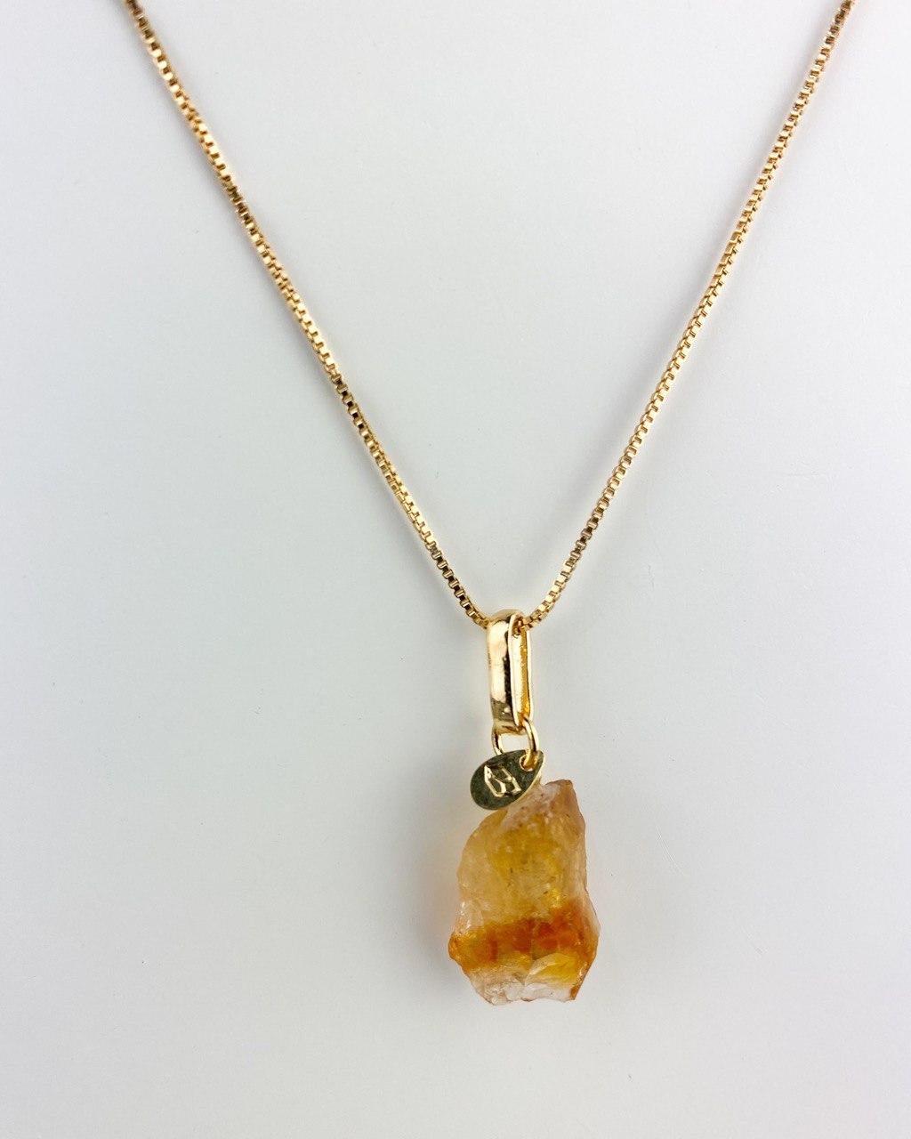 Colar Pedra Natural Citrino Conexão Singular banhada Ouro 18K