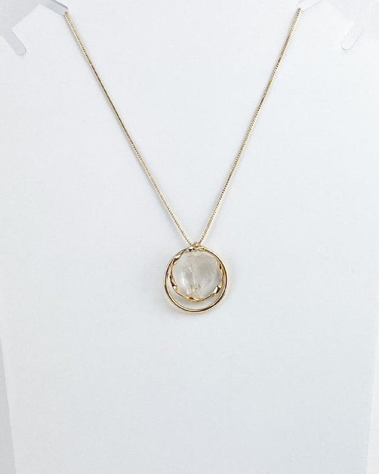 Colar Pedra Natural Cristal Conexão banhada Ouro 18k