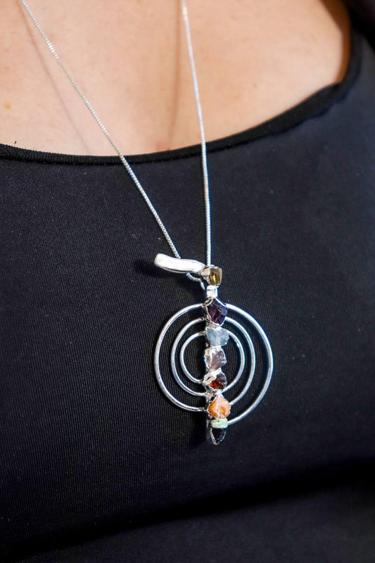 Colar Longo Reiki Chakras Banho Prata