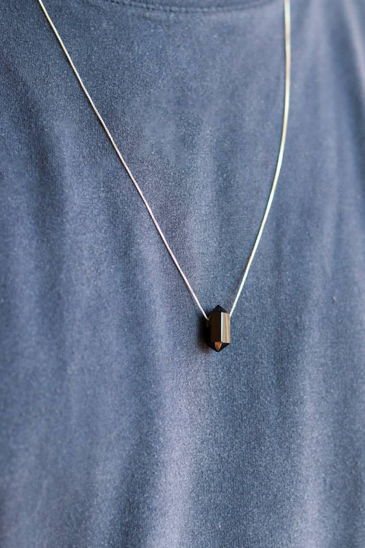 Colar Longo Ponta Biterminada Obsidiana Prata 925