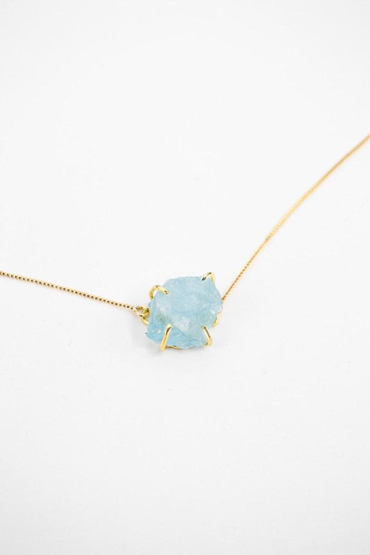 Colar Choker Água Marinha Bruta com Garra Banho Ouro