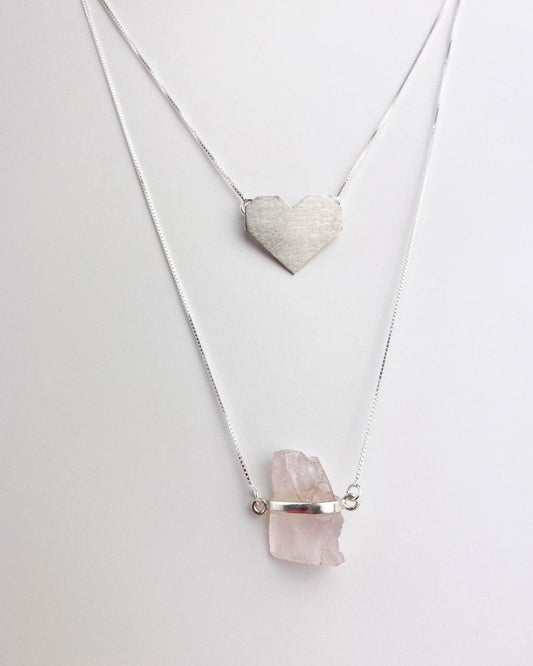 Escapulário Quartzo Rosa Coração Origami Prata 925