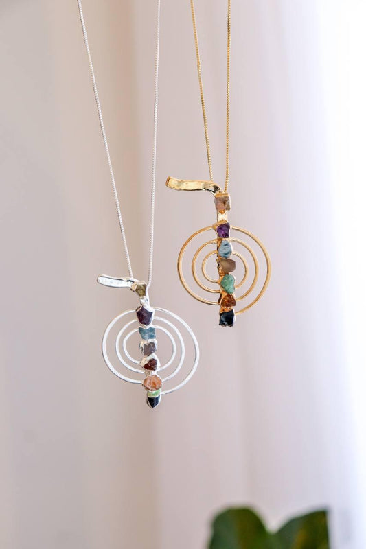 Colar Longo Reiki Chakras Banho Prata