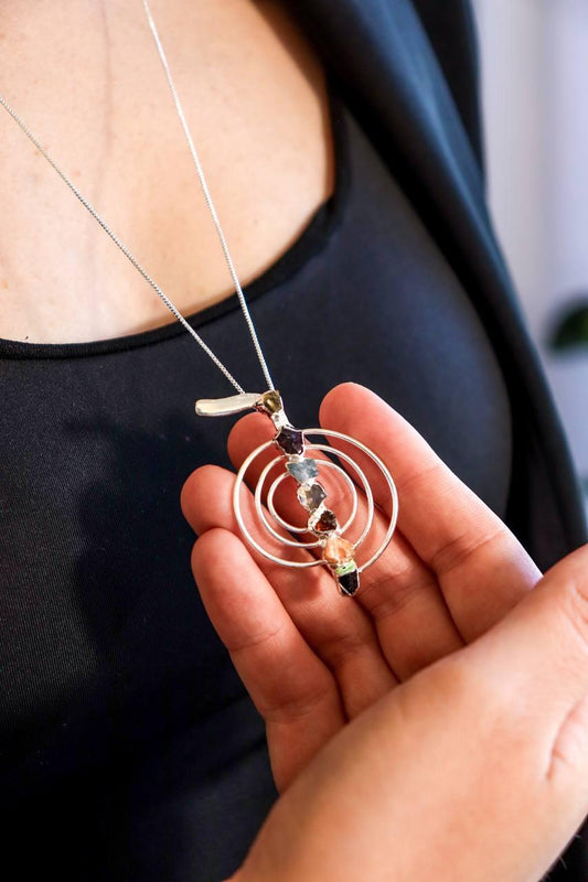 Colar Longo Reiki Chakras Banho Prata
