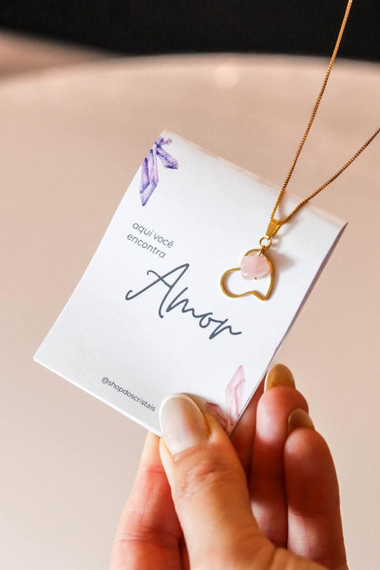 Colar Amores Quartzo Rosa Banho Ouro