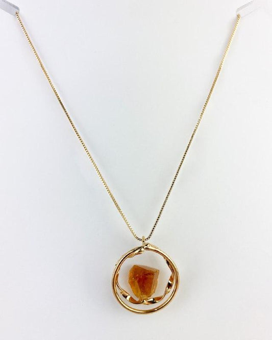 Colar Pedra Natural Citrino Conexão banhada Ouro 18k
