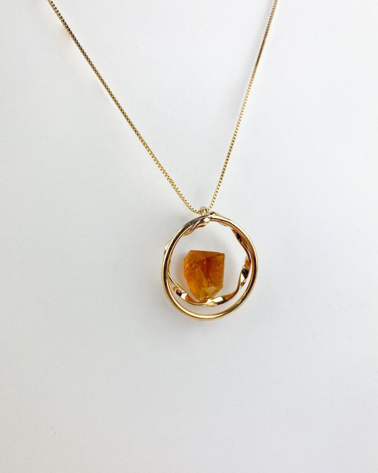 Colar Pedra Natural Citrino Conexão banhada Ouro 18k