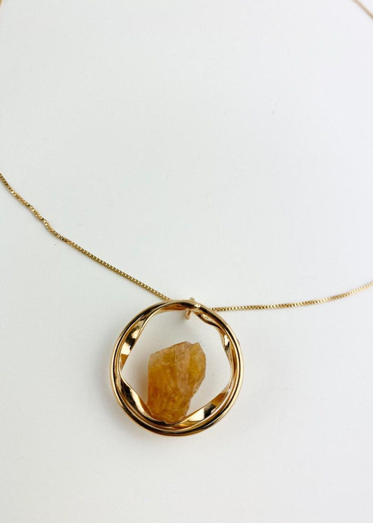 Colar Pedra Natural Citrino Conexão banhada Ouro 18k